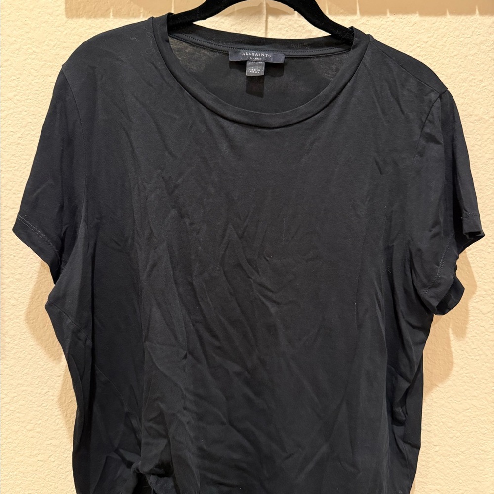 100% cotton, AllSaints Black Crewneck Short Sleeve Tee